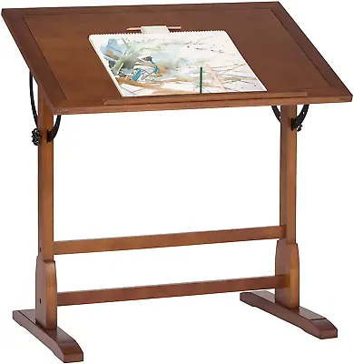 Vintage Rustic Oak Top Adjustable Drafting Craft Drawing Hobby Table Writing Stu • $228.99
