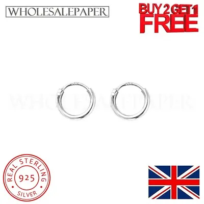 Sterling Silver Hoop Earrings Ring Hinged Creole Sleeper 925 Nose Large Set 8-70 • £2.99