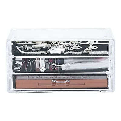 Makeup Cosmetic Organiser Jewellery Storage Box 3 Drawer Acrylic Case Clear Tray • £14.99