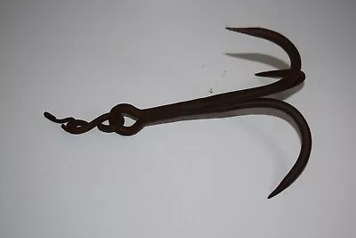 Antique Blacksmith Hand Forged Wrought Iron 3 Prong Hook / Trap Drag /nautical • $34.76