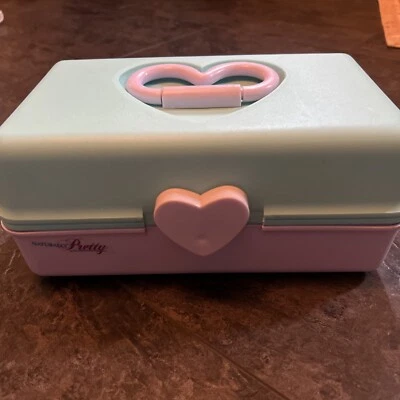 $12 • Buy Vintage Naturally Pretty 90s Mirror Makeup Case Heart Vanity Box Caboodles EUC