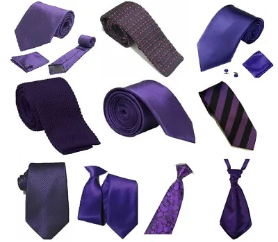 Cadbury Purple Collection Woven Paisley Jacquard Knitted Satin Tie Wedding Lot • £2.99