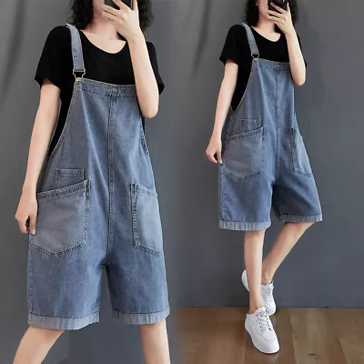 Summer Womens Fashion Denim Shorts Loose Suspender Trousers Overalls Short Jeans • $36.80