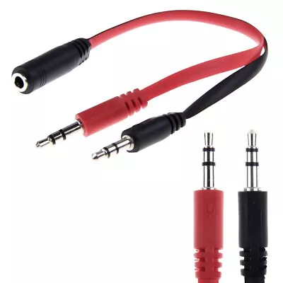 3.5mm Y Splitter 2 Jack Male To 1 Female Headphone Mic Audio Cable Wire R & B • £2.79