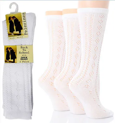 £3.99 • Buy 2 Or 3 Pr Girls Pelerine Cotton Rich 3/4 Long White School Socks Size 3-5.5,9-12