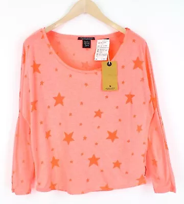 MAISON SCOTCH XS Women T-Shirt Orange Cotton Blend Cropped Star Patterned • $28.46