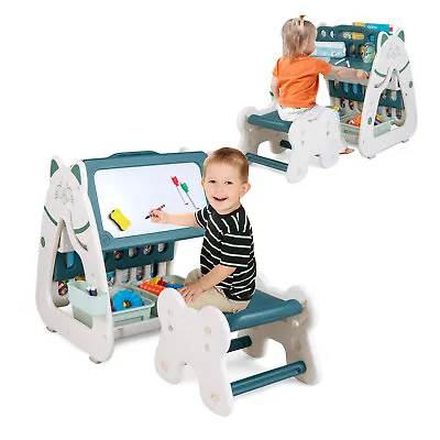 3-In-1 Kids Art Easel With Stool Magnetic Dry-Erase Board W/ Book Rack Green • $65.99