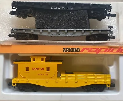 N Scale Arnold MOW Crane Tender/Flat Car Lot Maintenance Of Way UP Yellow • $49.99
