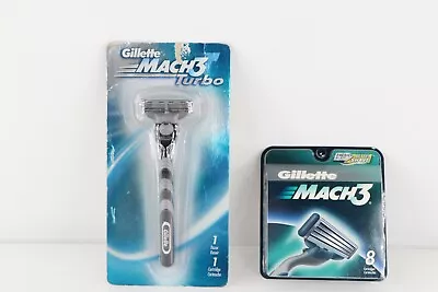 New Gillette Mach 3 Turbo Razor Handle 1 Cartridge And Mach 3 8 Cartridge Refill • $43.95