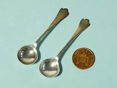 Pair 1917 Robert Pringle Silver Salt Condiment Spoons TREFID Handles 70mm #CS6 • £75