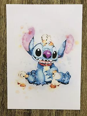 Disney Lilo & Stitch Duckling Baby Duck Picture Print Wall Art Watercolour A4 • $8