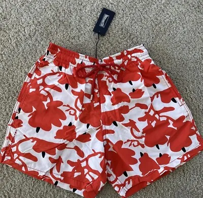 NWT AUTHENTIC VILEBREQUIN Swim Trunks MOOREA - S - ORANGE & WHITE - MEN - SMALL • $125