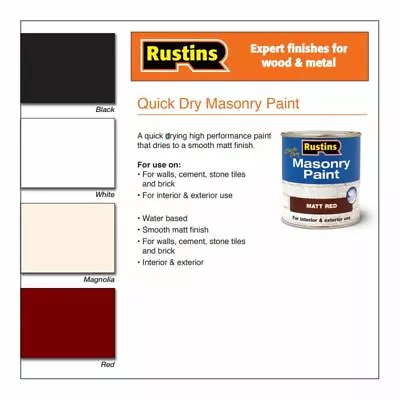Masonry Paint Rustins Quick Dry For Interior & Exterior Use All Sizes & Colours • £7.99