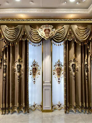 European Gold French Velvet Embroidered Thick Window Valance Curtain Tulle M1574 • $189.05