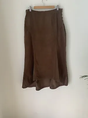 Laura Ashley Fine Needle Cord Light Brown  Midi Flare Skirt 12 Dipped Hem • £15