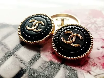 £38.82 • Buy 4 Chanel Stamped Round Black Gold Round Buttons 23mm 0.9  Lot Of 4