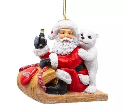 Kurt Adler Coca-Cola Santa Claus Polar Bear Cub Sled Ornament Christmas Decor • $12.95