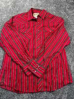 Wrangler Shirt Mens L Long Sleeve Pearl Snap Western Red Metallic Stripe • $20.99