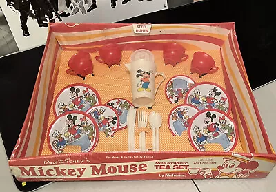 Walt Disney Mickey Mouse Metal Tea Set Wolverine Vintage 1968 Sealed MIP New 60s • $89.99