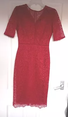 Excellent Condition Marks And Spencer's Red Lacey Evening Dress Size 8 • £8.25