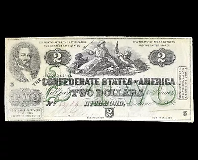 1862 $2 Confederate Note ✪ Vf Very Fine ✪ T-43 Cr-338 States America ◢trusted◣ • $249.95