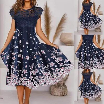 $23.99 • Buy Womens Lace Floral Summer Mini Dress Ladies Evening Party Cocktail Dresses Size