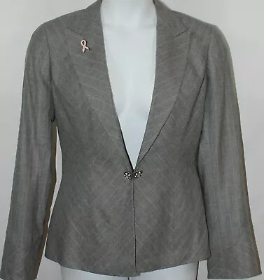 Aura Gray Pink Pinstripe Blazer Jacket Breast Cancer Awareness Rhinestone NWT 10 • £154.41