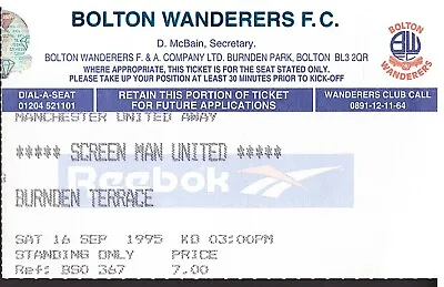 Manchester Utd V Bolton Wanderers 1995/96 Premiership Ticket - Screen - 16/09/95 • £1.99