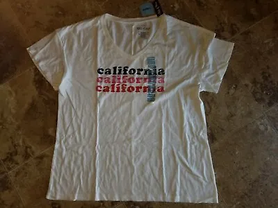$10.36 • Buy New Womens State Of Mine California Shirt V-Neck Graphic Tee Short Sleeve White