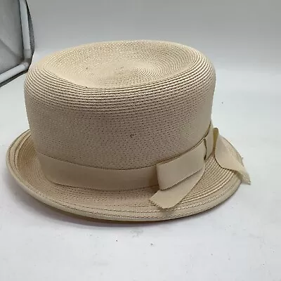 Vintage Straw Cedarbrook Beige Women’s Hat Ribbon Easter Church Sz Medium READ • $12