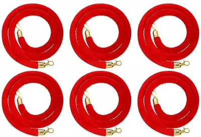 6 Pack Red Velvet Rope Crowd Control Gold Hooks Party Carpet Event No Stanchion • $29.99