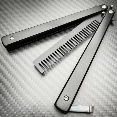 BLACK Butterfly Balisong Trainer Knife Training Blade Beard Hair Brush Comb NEW • $8.50