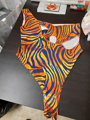 £4 • Buy Pretty Little Thing Shape Zebra Print Slinky One Shoulder Cut Out Body Size 18