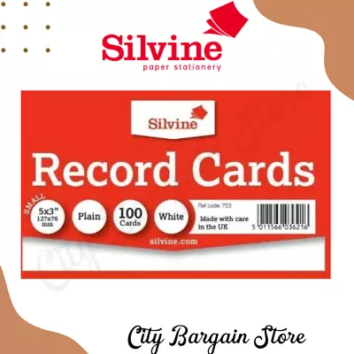 Silvine 5x3  Plain Revision Index Flash White Record Cards • £3.49