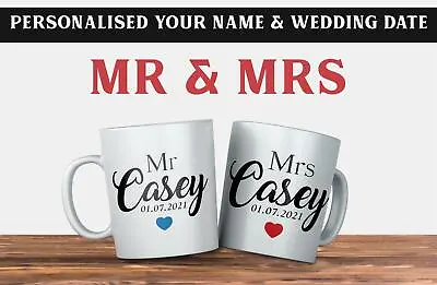 Personalised Mr And Mrs Mug 2 Set Mugs Tea Cup Wedding Present Anniversary Gifts • £16.99
