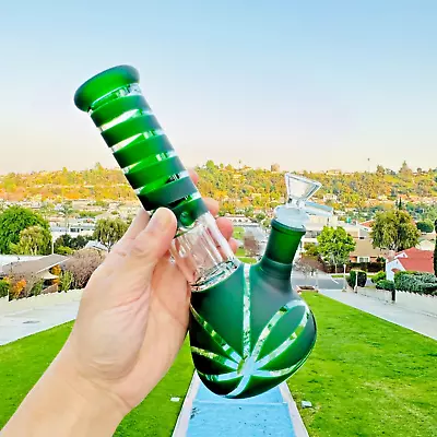 Green 9inch Hookah Glass Water Tobacco Pipe Bong Thick Bubbler With 14mm Bowl • $17.85