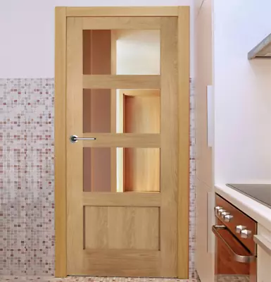 Internal Door Oak Shaker 3 Light 1 Panel Clear Glass Unfinished Oak Glazed Door • £149.99