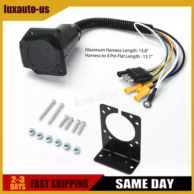 4 Pin To 7 Way Blade RV Trailer Wiring Adapter Connector Cable Plug W/Bracket • $17.99