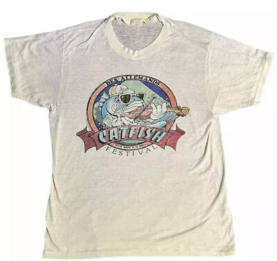 Vintage 80s Des Allemands Catfish Festival T Shirt Paper Thin Single Stitch L • $39.99