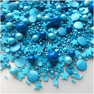 All Blue Cupcake Sprinkles Mix Edible Dad Cake Toppers Mermaid Decorations • £3.25