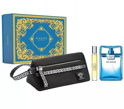 VERSACE EAU FRAICHE 3 Pc Set Cologne For Men 3.4 Oz EDT Spray + 0.3 Mini TROUSSE • $85.45