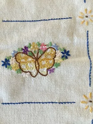 Embroidered Butterfly Table Runner Dresser Scarf Vintage • $5.25
