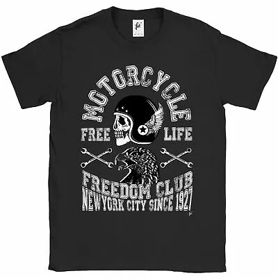 Motorcycle Free Life Biker Freedom Club Skull NYC Mens T-Shirt • £8.99