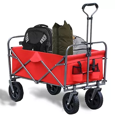 Red Wagon Cart Folding Collapsible Utility Garden Outdoor Beach Camping Shopping • $51.83