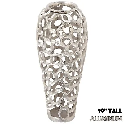 Modern Metal Coral Vase Elegant Nautical Theme Floor/ Table Decor Silver Color • $125.68