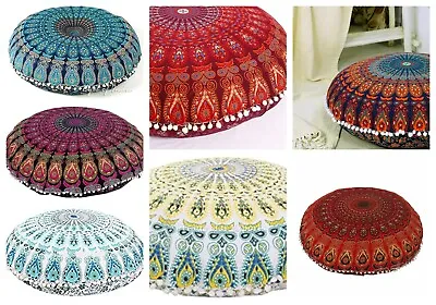 Large 32  Mandala Cushions Cover Soft Round Floor Cushion Indian Cotton Pillow • £11.99