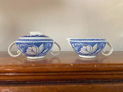 Vintage Vernon Kilns Blue Ultra Hawaiian Flowers Regular Size Sugar And Creamer • $49.99