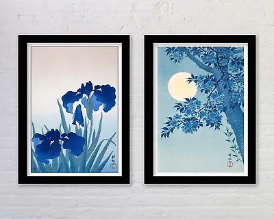 Set Of 2 Framed Japanese Art Prints By Ohara Koson Blue Wall Art Japan Poster • £23.49