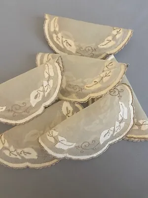 8 Vintage Madeira Organdy Linen Hand Embroidered Round Cocktail Napkins Coasters • $29.99