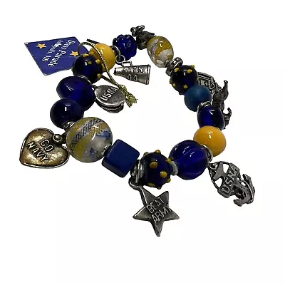 US Navy Beaded Charm Bracelet Blue Gold Dress Parade Annapolis • $16.95